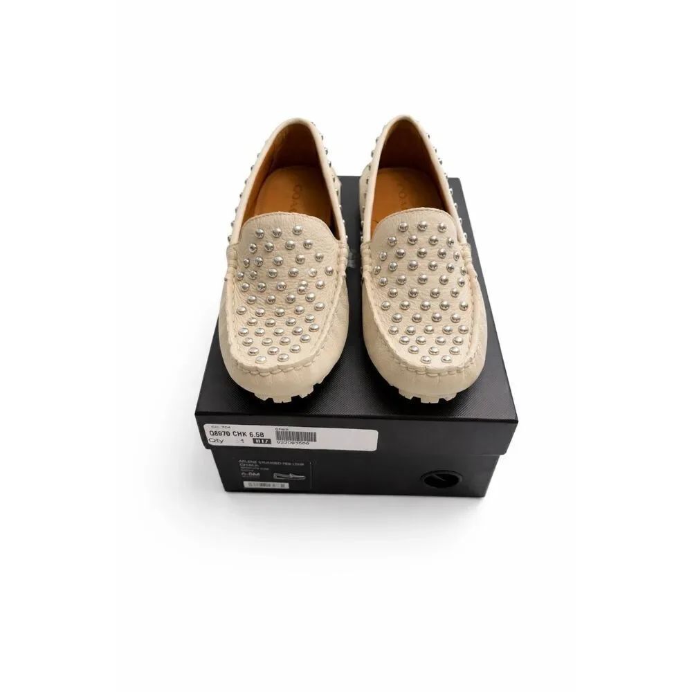 Coach Arlene Studded Pebble Leather Chalk Loafers Size 6.5 6 1/2 B New